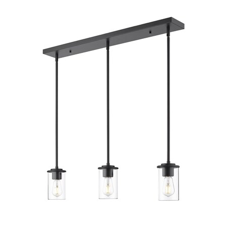 Z-Lite Thayer Pendant, 3-Light, 4.75 In.W x 34 In.L x 7.5 In.H, Matte Black/Clear 742MP-3MB